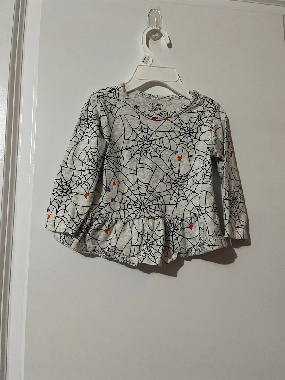 Carter's Gray Spiderweb Peplum Top with Orange & Purple Accents